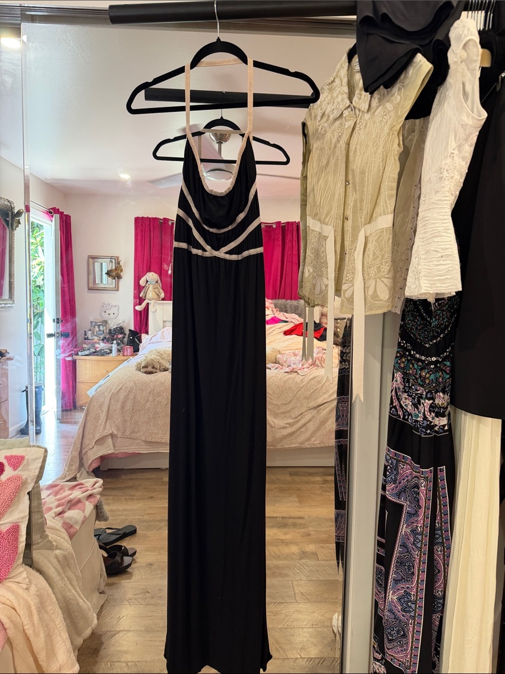 Black Halter Maxi Dress with silver Trim